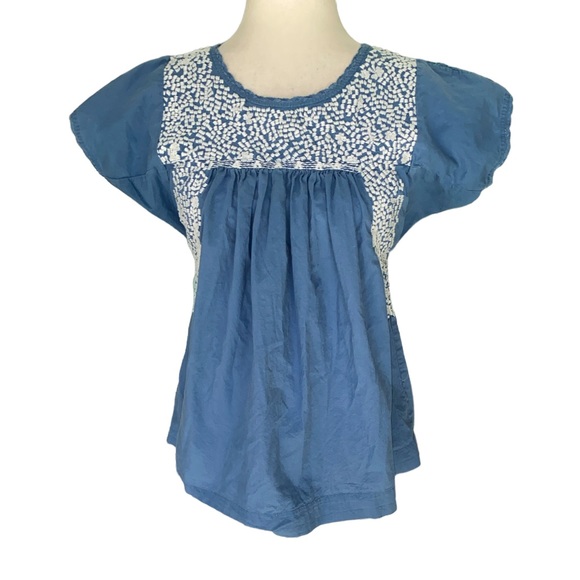 Ulla Johnson Blue & White Embroidered Scalloped Crochet Lace Top - 6